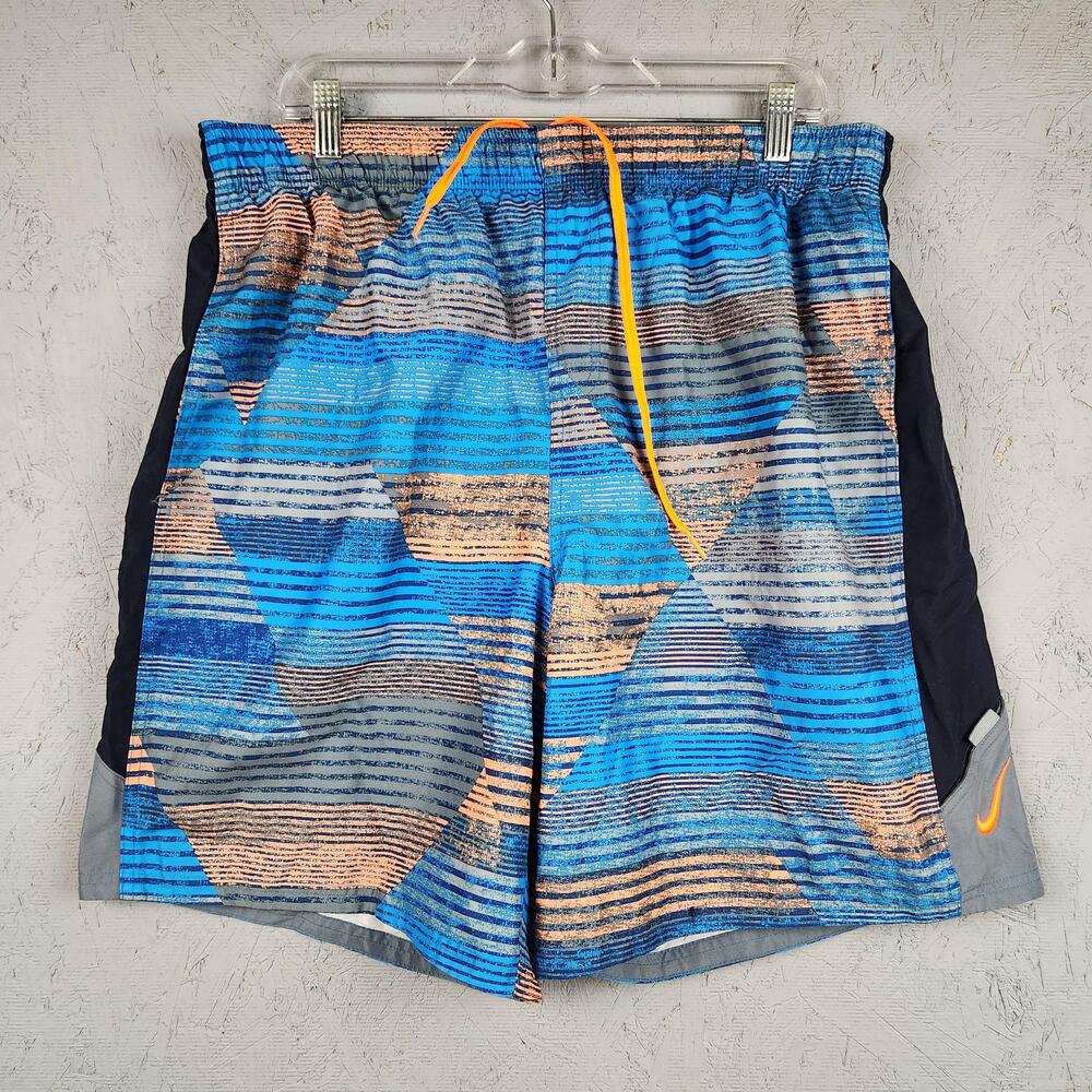 Vintage Nike Shorts Mens XL Blue Orange Geometric Print Mesh Lined Athletic Y2k